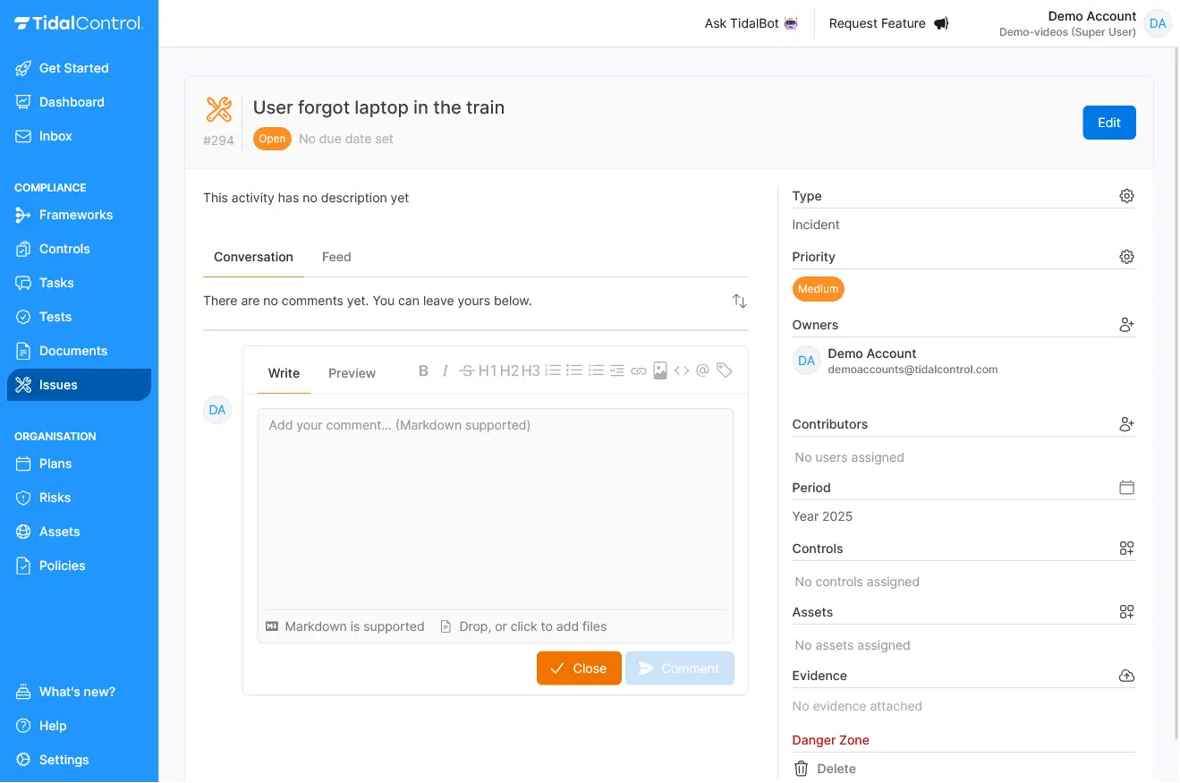 Clicking on an issue page